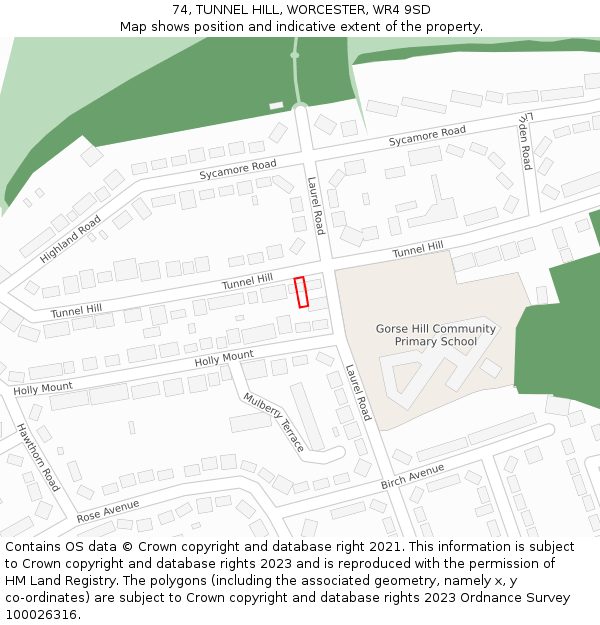 74, TUNNEL HILL, WORCESTER, WR4 9SD: Location map and indicative extent of plot