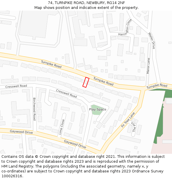 74, TURNPIKE ROAD, NEWBURY, RG14 2NF: Location map and indicative extent of plot