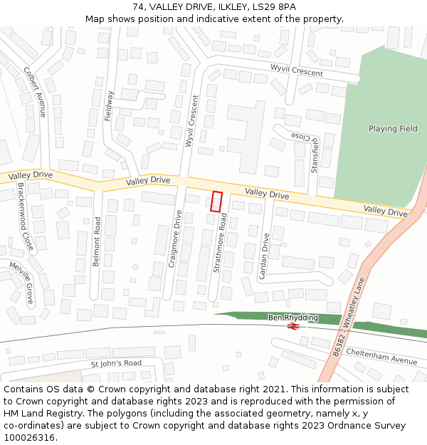 74, VALLEY DRIVE, ILKLEY, LS29 8PA: Location map and indicative extent of plot