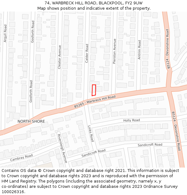 74, WARBRECK HILL ROAD, BLACKPOOL, FY2 9UW: Location map and indicative extent of plot