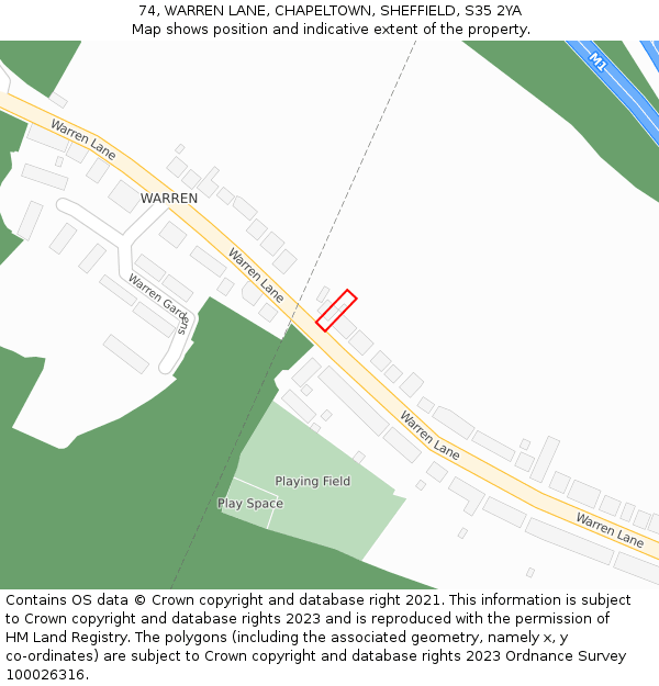 74, WARREN LANE, CHAPELTOWN, SHEFFIELD, S35 2YA: Location map and indicative extent of plot