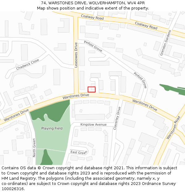 74, WARSTONES DRIVE, WOLVERHAMPTON, WV4 4PR: Location map and indicative extent of plot