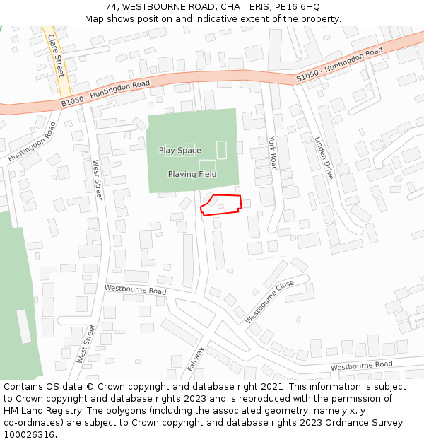 74, WESTBOURNE ROAD, CHATTERIS, PE16 6HQ: Location map and indicative extent of plot