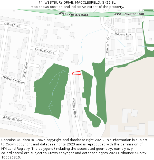 74, WESTBURY DRIVE, MACCLESFIELD, SK11 8LJ: Location map and indicative extent of plot