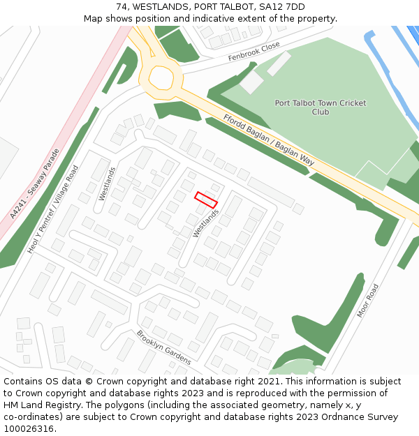 74, WESTLANDS, PORT TALBOT, SA12 7DD: Location map and indicative extent of plot
