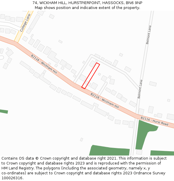 74, WICKHAM HILL, HURSTPIERPOINT, HASSOCKS, BN6 9NP: Location map and indicative extent of plot