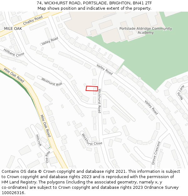 74, WICKHURST ROAD, PORTSLADE, BRIGHTON, BN41 2TF: Location map and indicative extent of plot