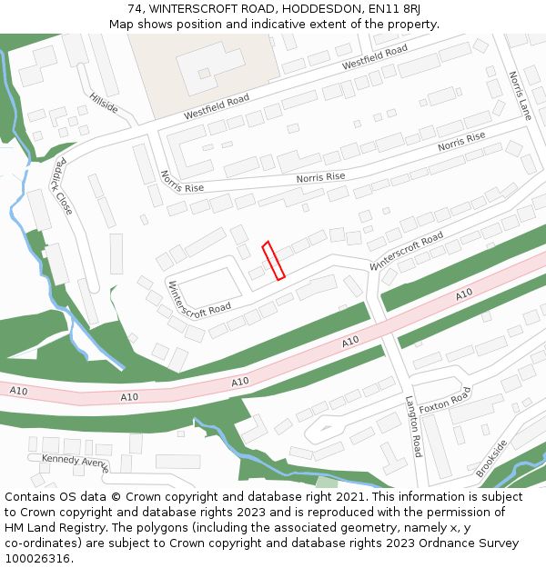 74, WINTERSCROFT ROAD, HODDESDON, EN11 8RJ: Location map and indicative extent of plot