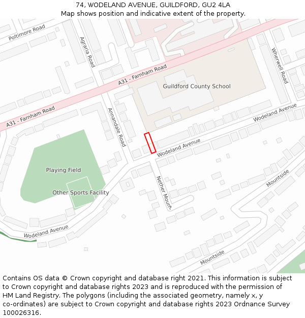 74, WODELAND AVENUE, GUILDFORD, GU2 4LA: Location map and indicative extent of plot