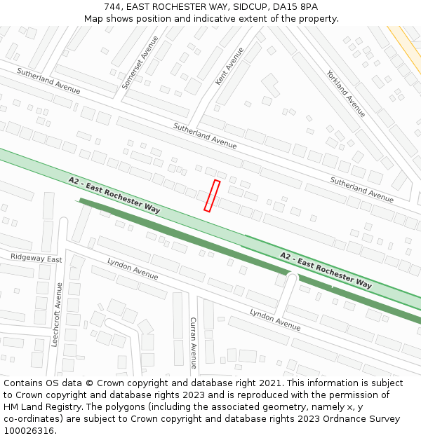 744, EAST ROCHESTER WAY, SIDCUP, DA15 8PA: Location map and indicative extent of plot