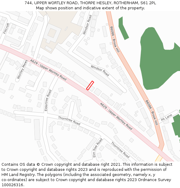 744, UPPER WORTLEY ROAD, THORPE HESLEY, ROTHERHAM, S61 2PL: Location map and indicative extent of plot