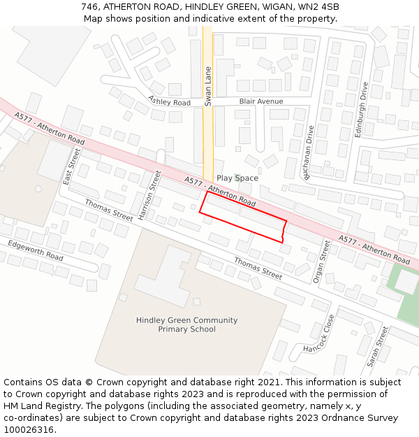 746, ATHERTON ROAD, HINDLEY GREEN, WIGAN, WN2 4SB: Location map and indicative extent of plot