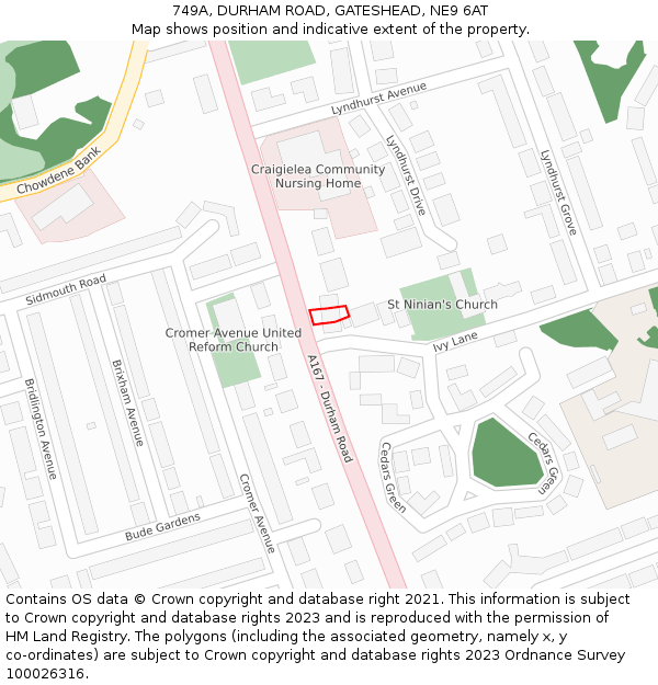 749A, DURHAM ROAD, GATESHEAD, NE9 6AT: Location map and indicative extent of plot
