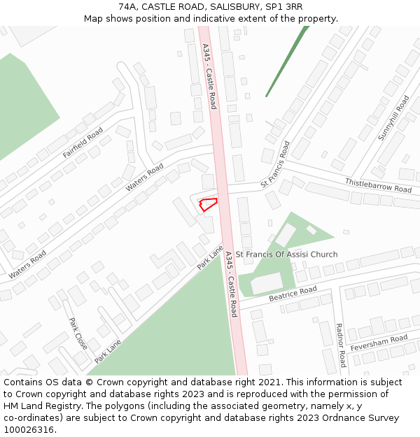 74A, CASTLE ROAD, SALISBURY, SP1 3RR: Location map and indicative extent of plot