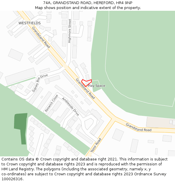 74A, GRANDSTAND ROAD, HEREFORD, HR4 9NP: Location map and indicative extent of plot