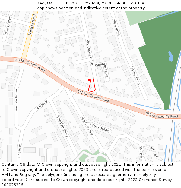 74A, OXCLIFFE ROAD, HEYSHAM, MORECAMBE, LA3 1LX: Location map and indicative extent of plot