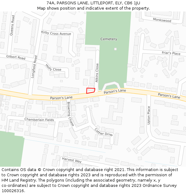 74A, PARSONS LANE, LITTLEPORT, ELY, CB6 1JU: Location map and indicative extent of plot