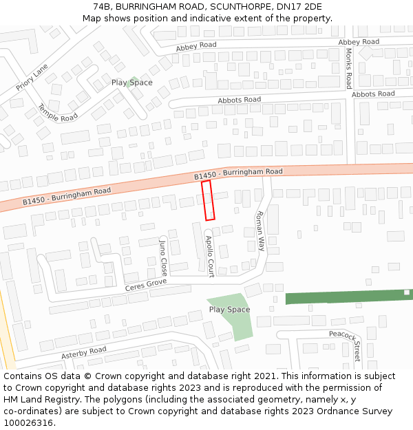 74B, BURRINGHAM ROAD, SCUNTHORPE, DN17 2DE: Location map and indicative extent of plot