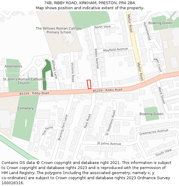 74B, RIBBY ROAD, KIRKHAM, PRESTON, PR4 2BA: Location map and indicative extent of plot
