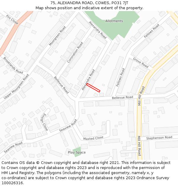 75, ALEXANDRA ROAD, COWES, PO31 7JT: Location map and indicative extent of plot