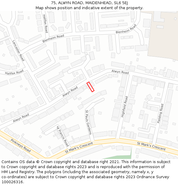 75, ALWYN ROAD, MAIDENHEAD, SL6 5EJ: Location map and indicative extent of plot