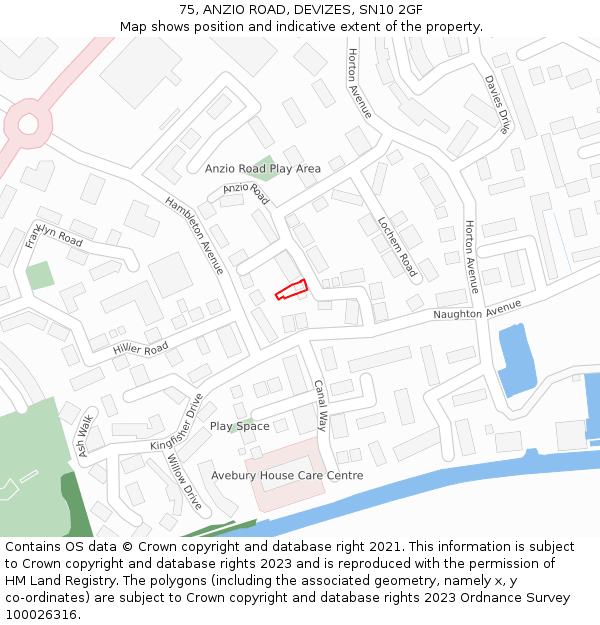 75, ANZIO ROAD, DEVIZES, SN10 2GF: Location map and indicative extent of plot