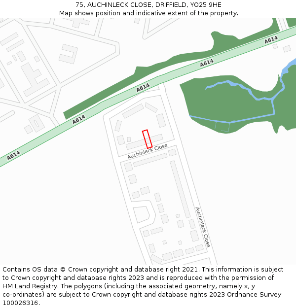 75, AUCHINLECK CLOSE, DRIFFIELD, YO25 9HE: Location map and indicative extent of plot