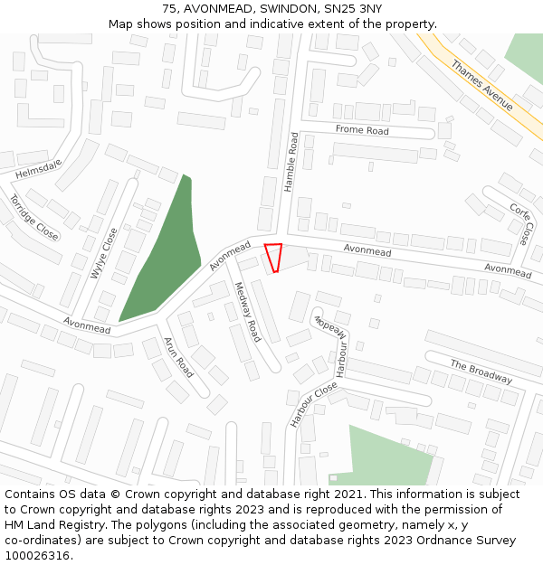 75, AVONMEAD, SWINDON, SN25 3NY: Location map and indicative extent of plot