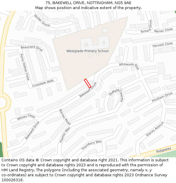 75, BAKEWELL DRIVE, NOTTINGHAM, NG5 9AE: Location map and indicative extent of plot