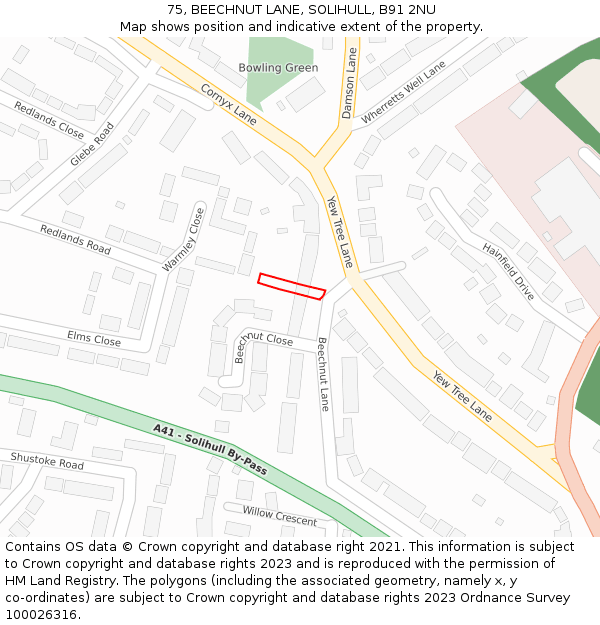 75, BEECHNUT LANE, SOLIHULL, B91 2NU: Location map and indicative extent of plot