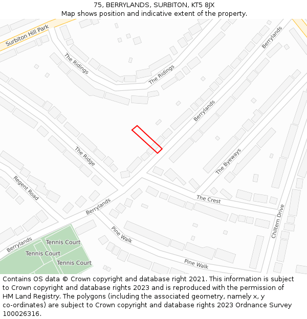 75, BERRYLANDS, SURBITON, KT5 8JX: Location map and indicative extent of plot
