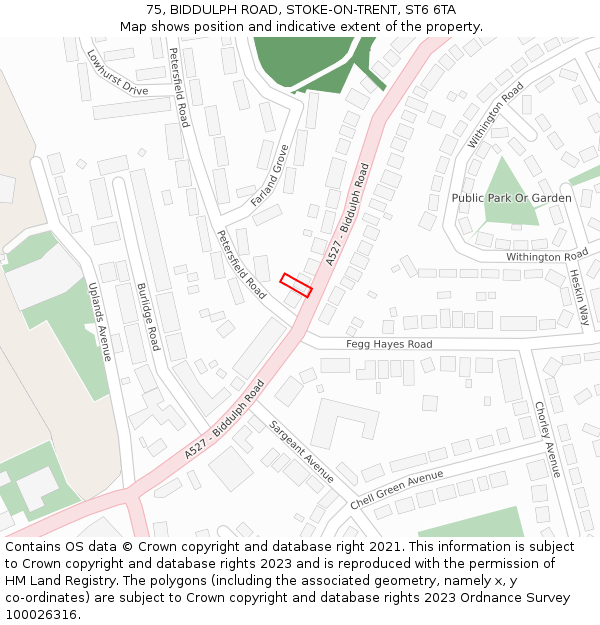 75, BIDDULPH ROAD, STOKE-ON-TRENT, ST6 6TA: Location map and indicative extent of plot