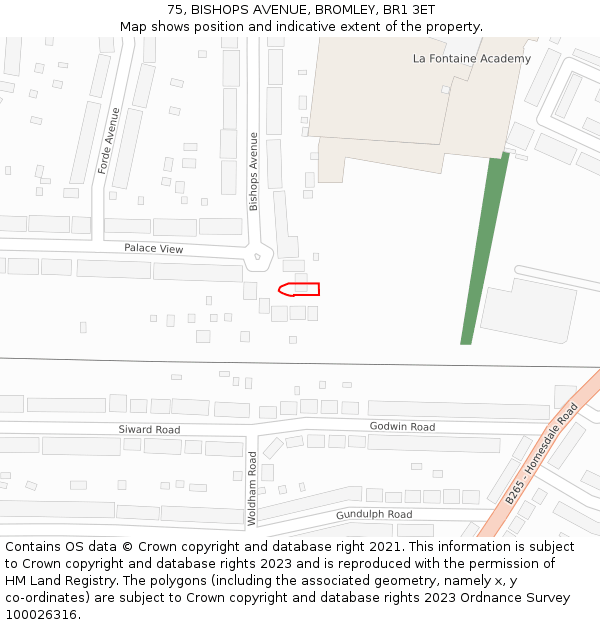 75, BISHOPS AVENUE, BROMLEY, BR1 3ET: Location map and indicative extent of plot