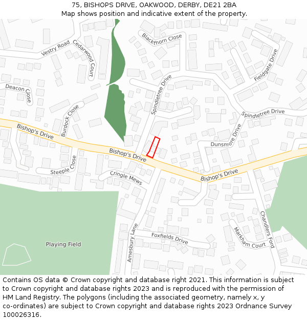 75, BISHOPS DRIVE, OAKWOOD, DERBY, DE21 2BA: Location map and indicative extent of plot