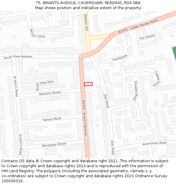 75, BRIANTS AVENUE, CAVERSHAM, READING, RG4 5BA: Location map and indicative extent of plot