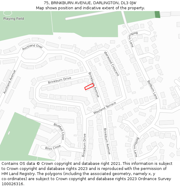 75, BRINKBURN AVENUE, DARLINGTON, DL3 0JW: Location map and indicative extent of plot