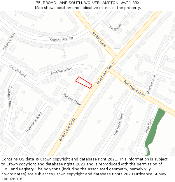 75, BROAD LANE SOUTH, WOLVERHAMPTON, WV11 3RX: Location map and indicative extent of plot