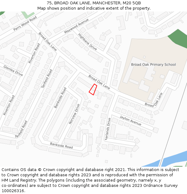 75, BROAD OAK LANE, MANCHESTER, M20 5QB: Location map and indicative extent of plot