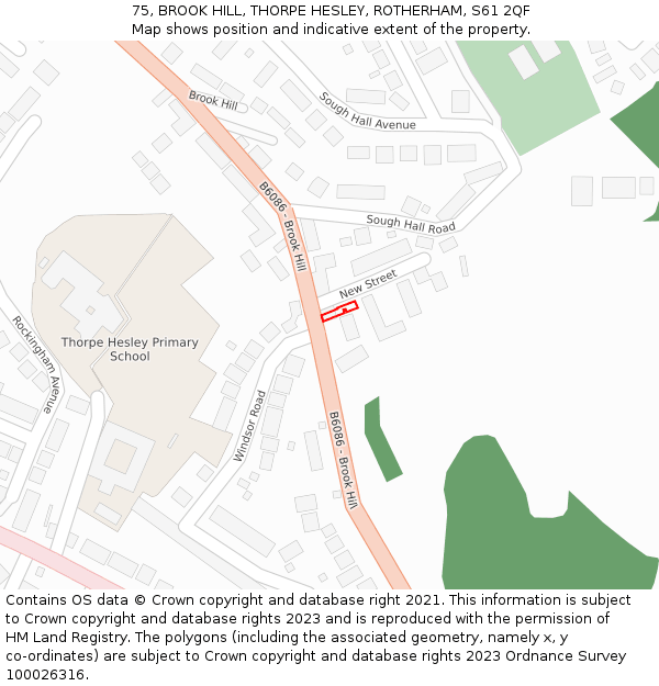 75, BROOK HILL, THORPE HESLEY, ROTHERHAM, S61 2QF: Location map and indicative extent of plot