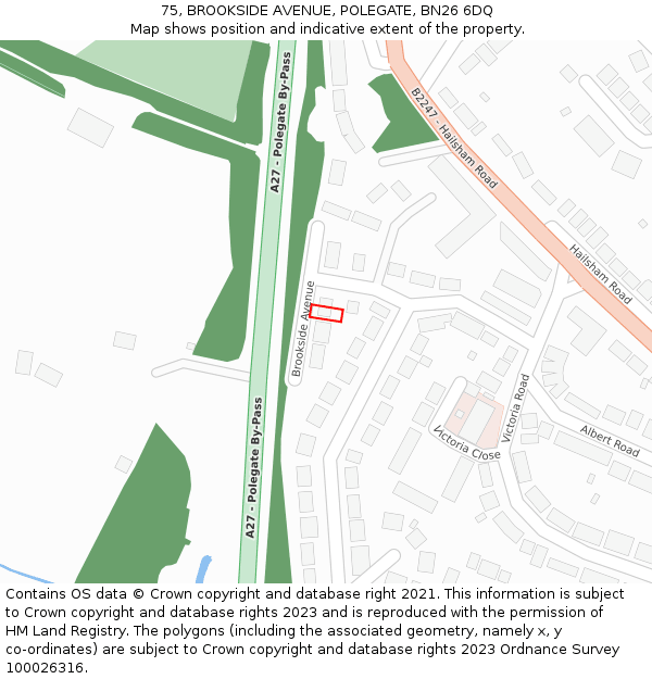 75, BROOKSIDE AVENUE, POLEGATE, BN26 6DQ: Location map and indicative extent of plot