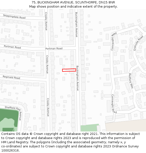 75, BUCKINGHAM AVENUE, SCUNTHORPE, DN15 8NR: Location map and indicative extent of plot
