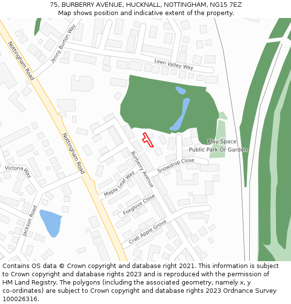 75, BURBERRY AVENUE, HUCKNALL, NOTTINGHAM, NG15 7EZ: Location map and indicative extent of plot