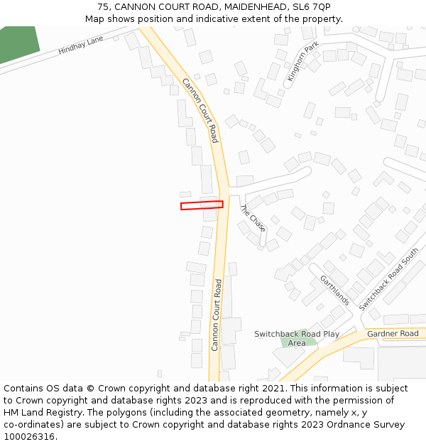 75, CANNON COURT ROAD, MAIDENHEAD, SL6 7QP: Location map and indicative extent of plot