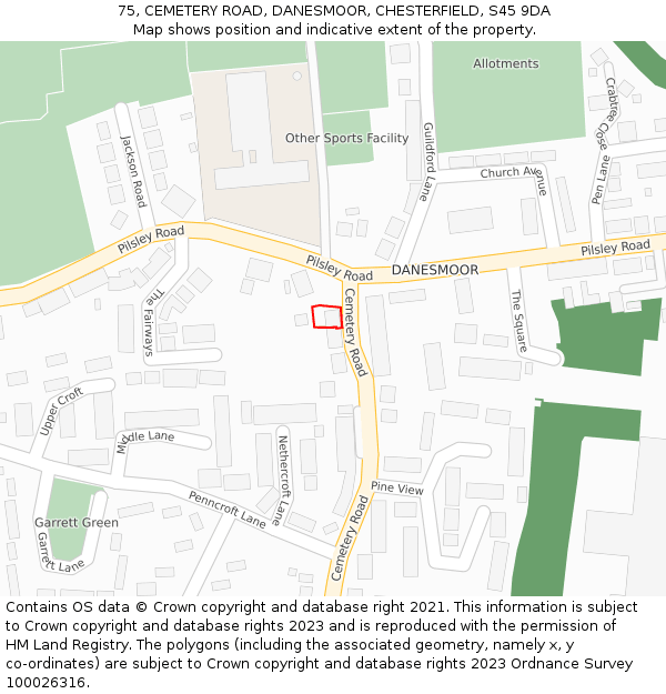 75, CEMETERY ROAD, DANESMOOR, CHESTERFIELD, S45 9DA: Location map and indicative extent of plot