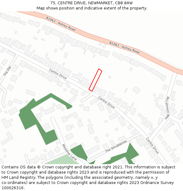 75, CENTRE DRIVE, NEWMARKET, CB8 8AW: Location map and indicative extent of plot