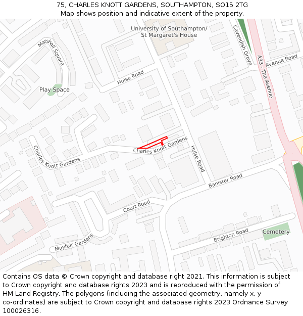 75, CHARLES KNOTT GARDENS, SOUTHAMPTON, SO15 2TG: Location map and indicative extent of plot