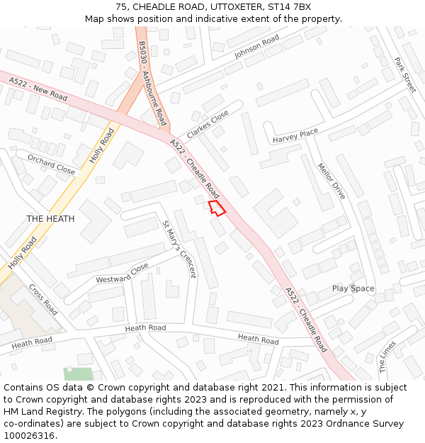 75, CHEADLE ROAD, UTTOXETER, ST14 7BX: Location map and indicative extent of plot