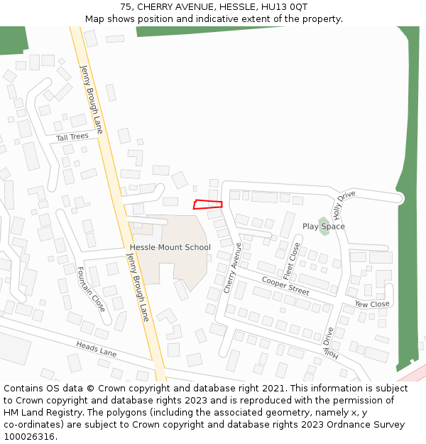 75, CHERRY AVENUE, HESSLE, HU13 0QT: Location map and indicative extent of plot