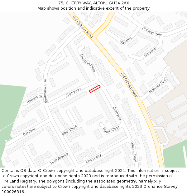 75, CHERRY WAY, ALTON, GU34 2AX: Location map and indicative extent of plot