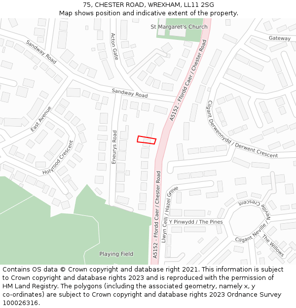 75, CHESTER ROAD, WREXHAM, LL11 2SG: Location map and indicative extent of plot